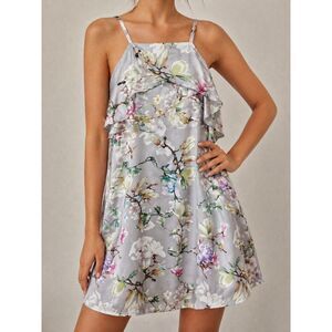 Doe & Rae Floral Dress Size M NWT Pastel Ruffle Overlay Spaghetti Strap Summer